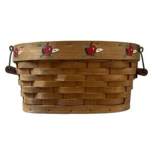 70s 80s Vintage Ozarks farmhouse woven wicker apple basket with carrying handles
